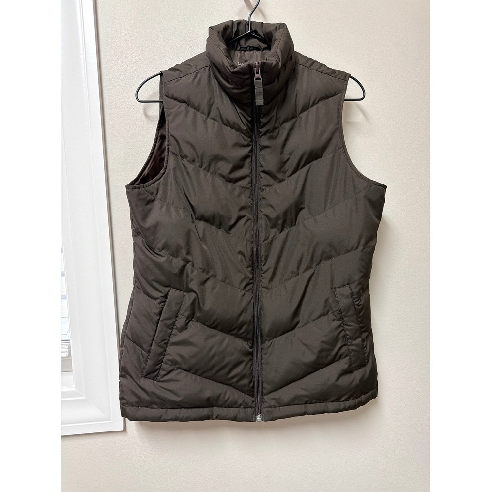 Lands End Goose Down Puffer Vest Brown Quilted Zip Womens‎ Small Tall Insulated